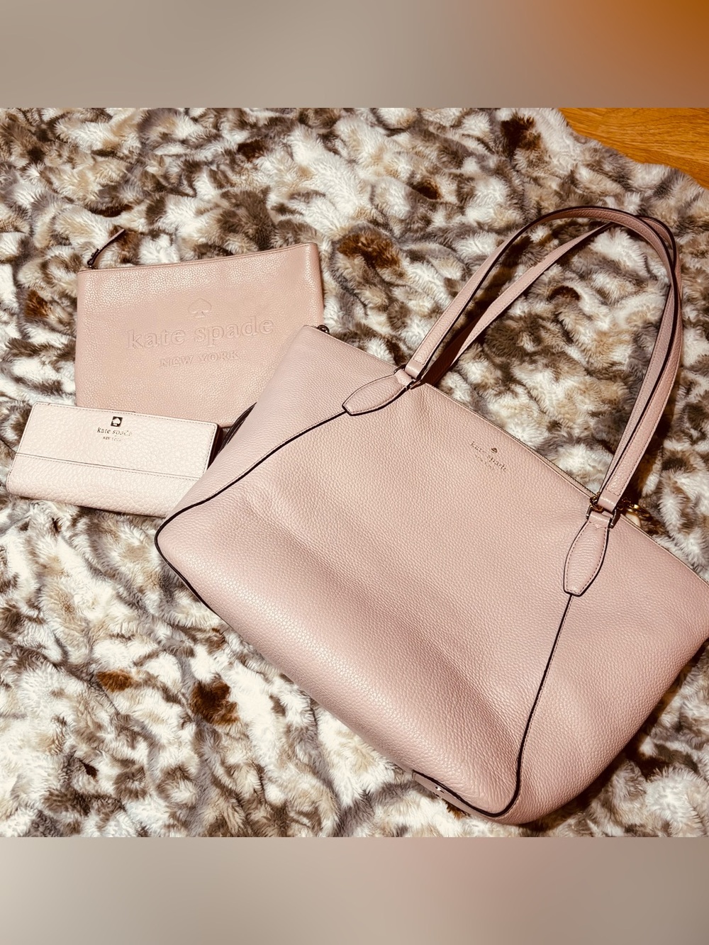 Pebbled Leather kate spade Blush Pink Tote, Wallet & Wristlet Set